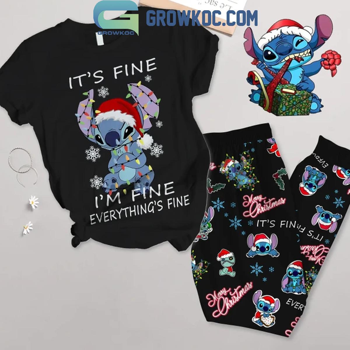 Stitch Christmas Its Fine Im Fine Everythings Fine Fleece Pajamas Set 1 kJTvG