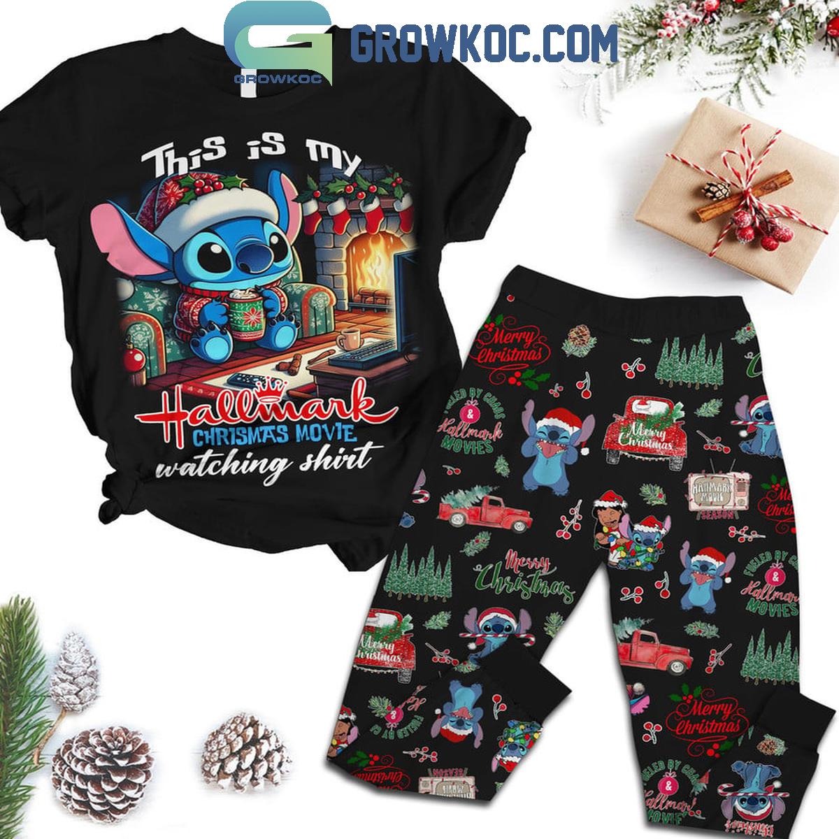 Stitch Christmas This Is My Hallmark 2024 Movie Watching Shirt Fleece Pajamas Set 1 hhEY4