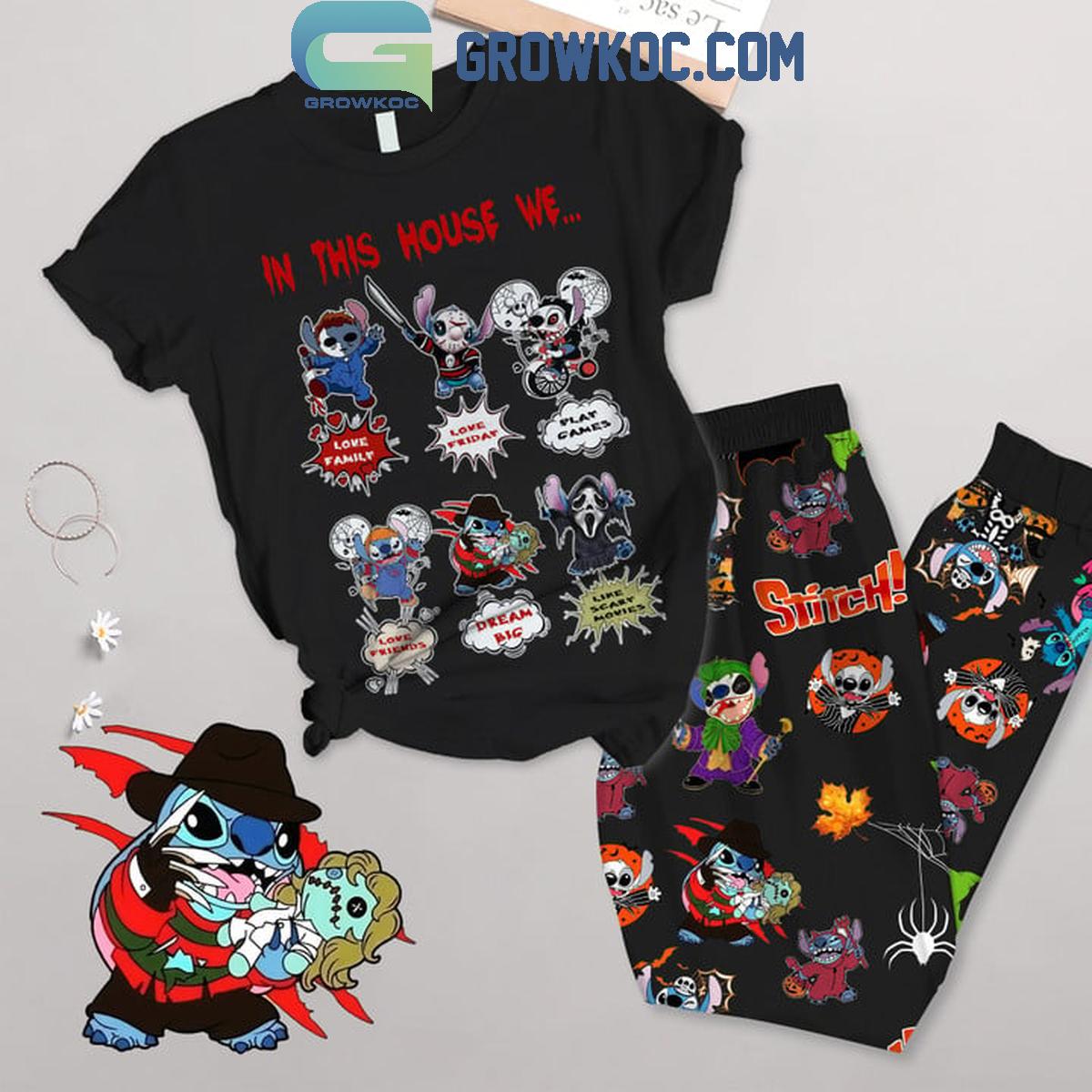 Stitch In This House We Are Horror Halloween Character Fleece Pajamas Set 1 uCFcR