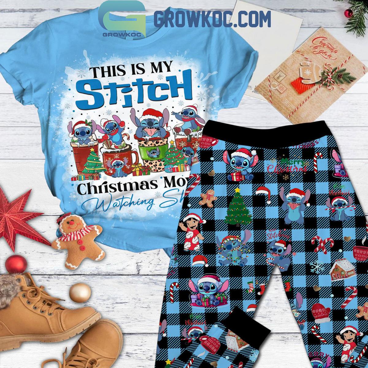 Stitch This Is My Stitch Christmas Movie Watching Fleece Pajamas Set 1 F7g9P