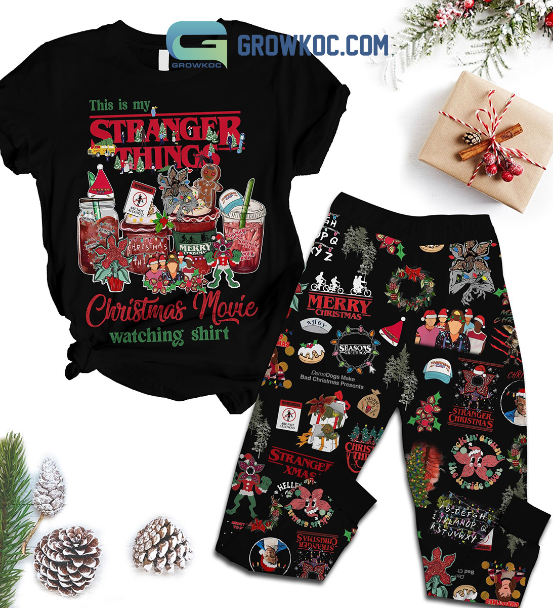 Stranger Things Merry Christmas Demedogs Make Bad Christmas Present Pajamas Set2B1 0Rtqf