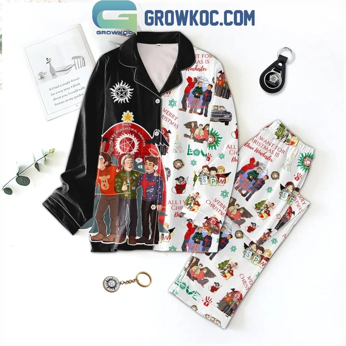 Supernatural Dean Winchester Is All I Want For Christmas Polyester Pajamas Set 1 YXbKs