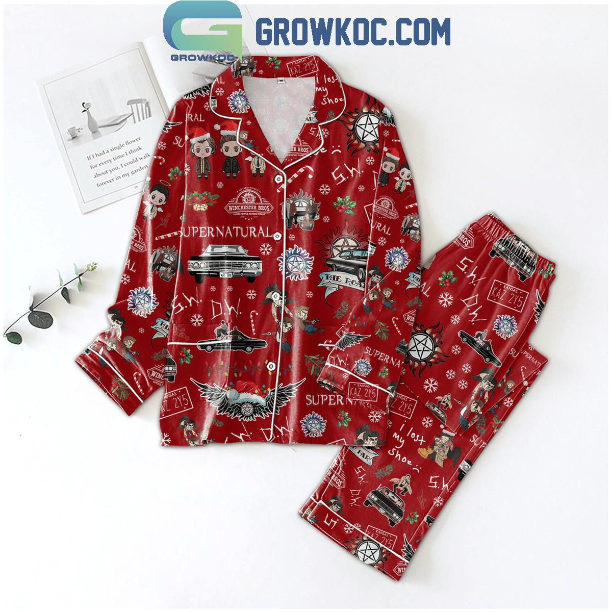 Supernatural Winchester Family Christmas Happy Holiday Polyester Pajamas Set 1 Lg8XY