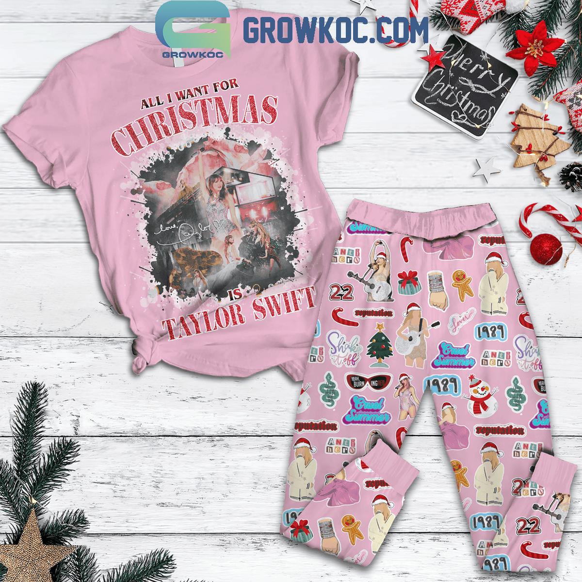 Taylor Swift All I Want Is Swiftie Christmas Fleece Pajamas Set 1 tkICI