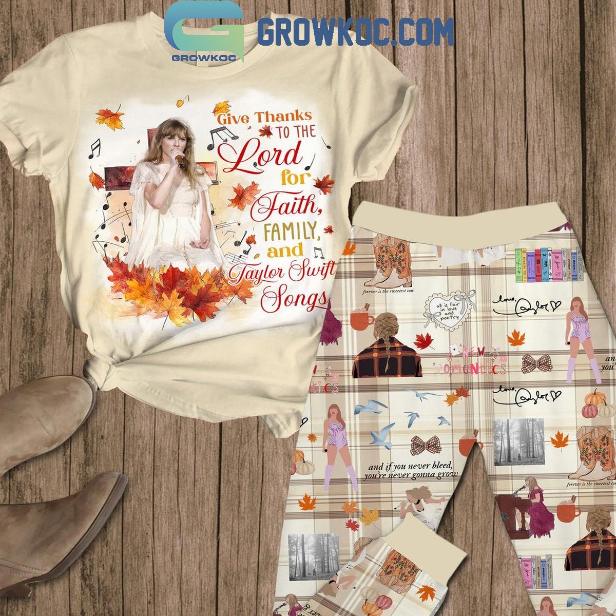 Taylor Swift Give Thanks To The Lord For Faith Family Fleece Pajamas Set 1 tJrNo