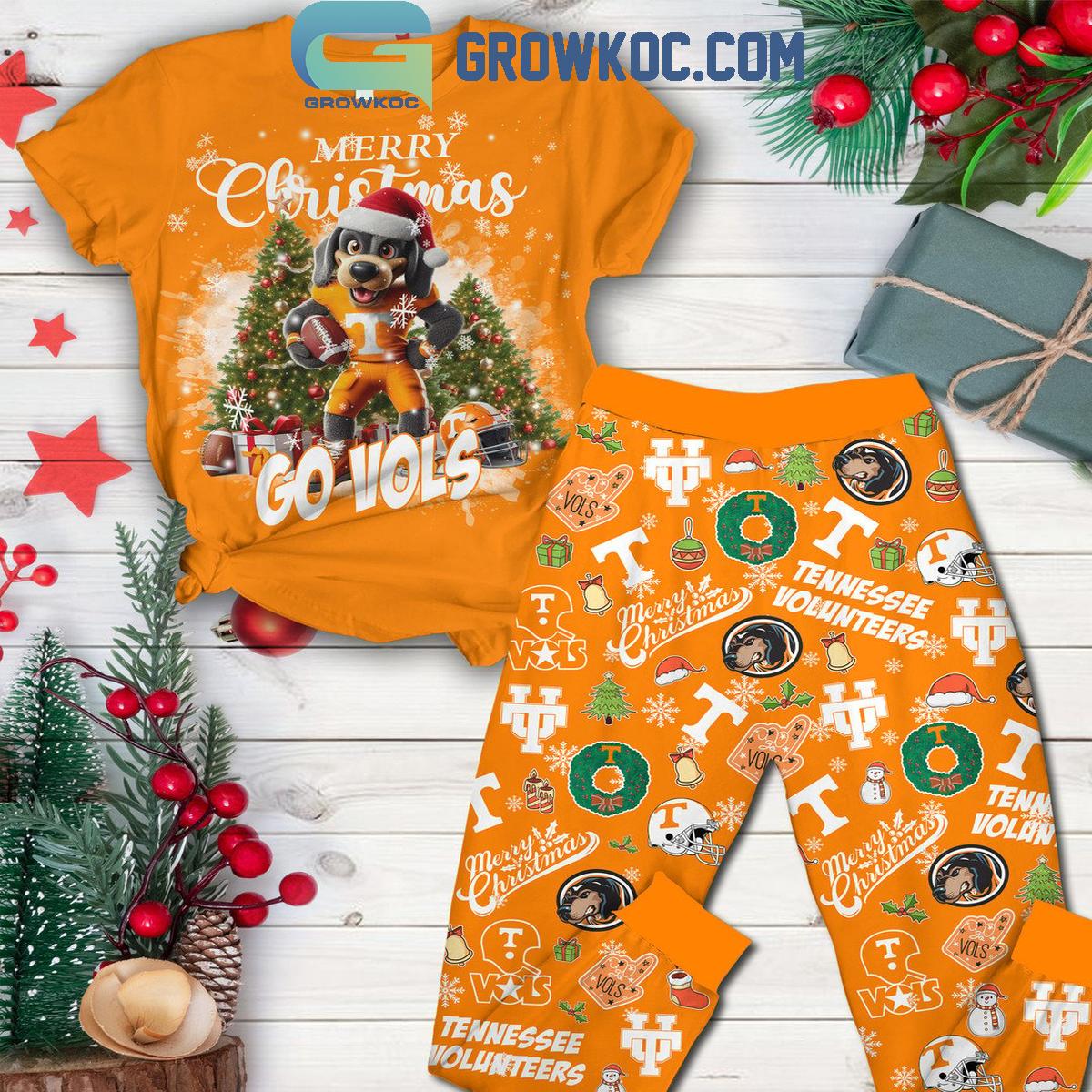 Tennessee Volunteers Go Vols Merry Christmas Football Fleece Pajamas Set 1 On8Zi