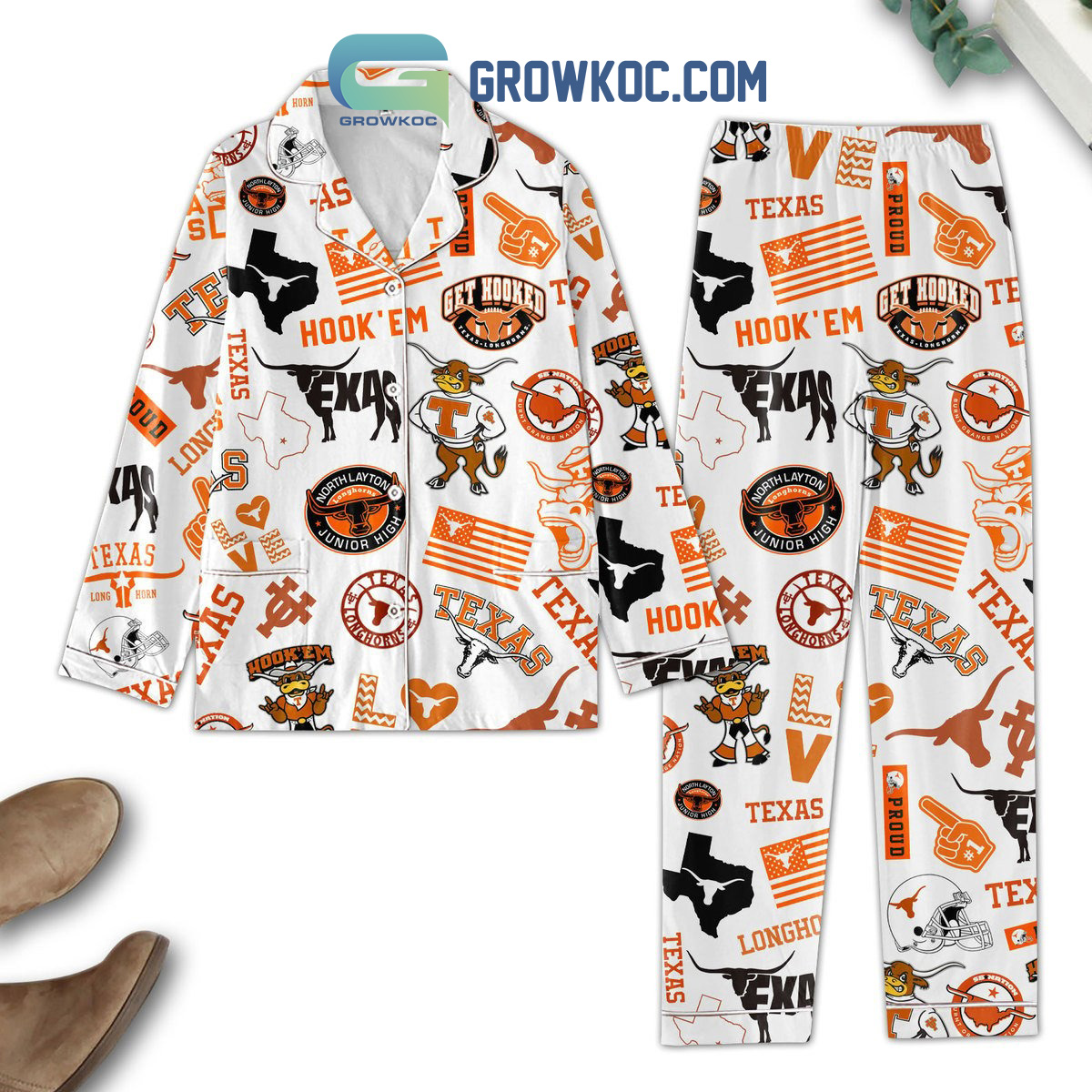 Texas Longhorn Hookem Get Hooked Pajamas Set2B1 47crs
