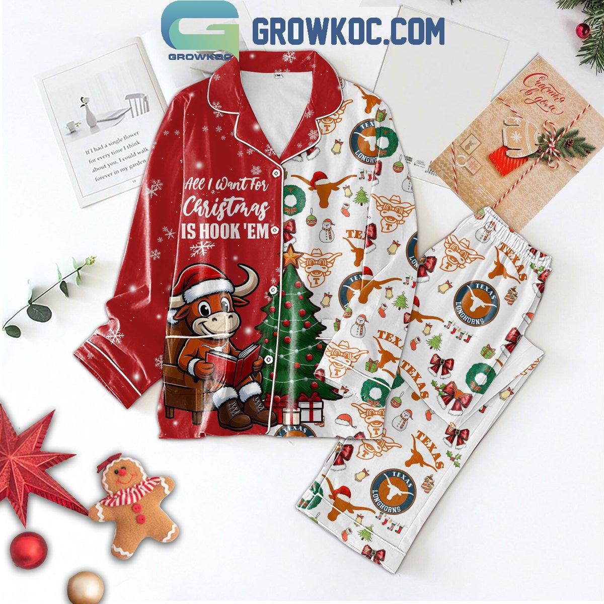 Texas Longhorns All I Want For Christmas Is Hook Em Polyester Pajamas Set 1 57P7u