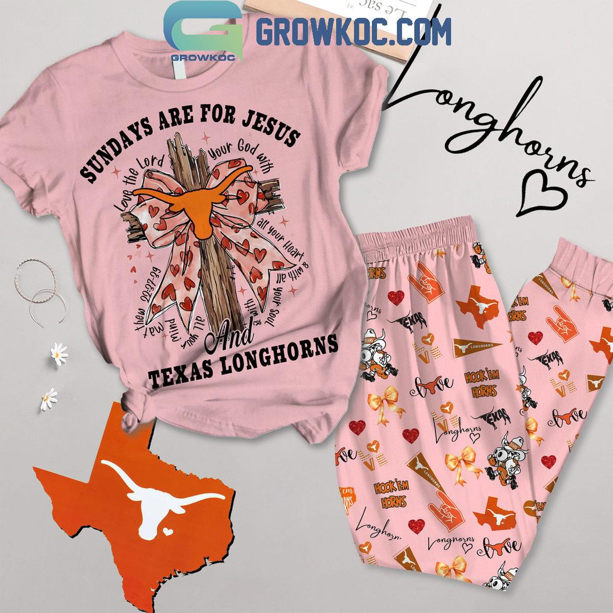 Texas Longhorns Sundays Are For Jesus And Longhorns Football Fleece Pajamas Set 1 y8Acr