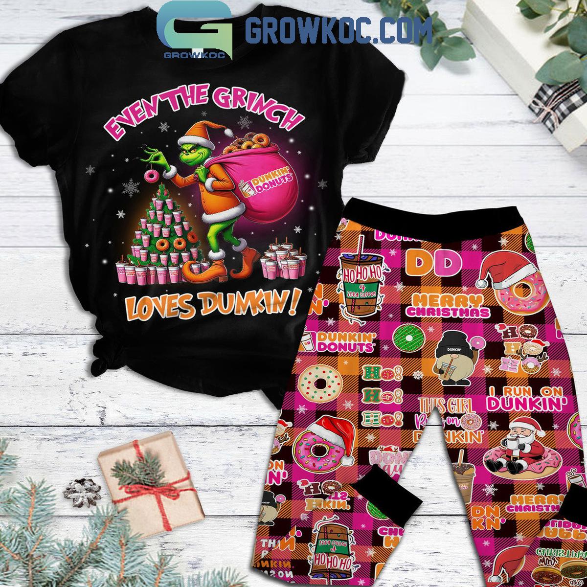 The Grinch Loves Dunkin Donuts Christmas Fleece Pajamas Set 1 Feuhk