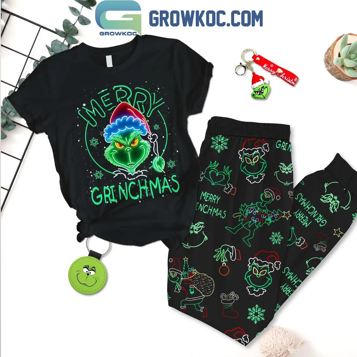 The Grinch Merry Christmas 2024 Grinchmas Celebrating Fleece Pajamas Set 1 eNAPP