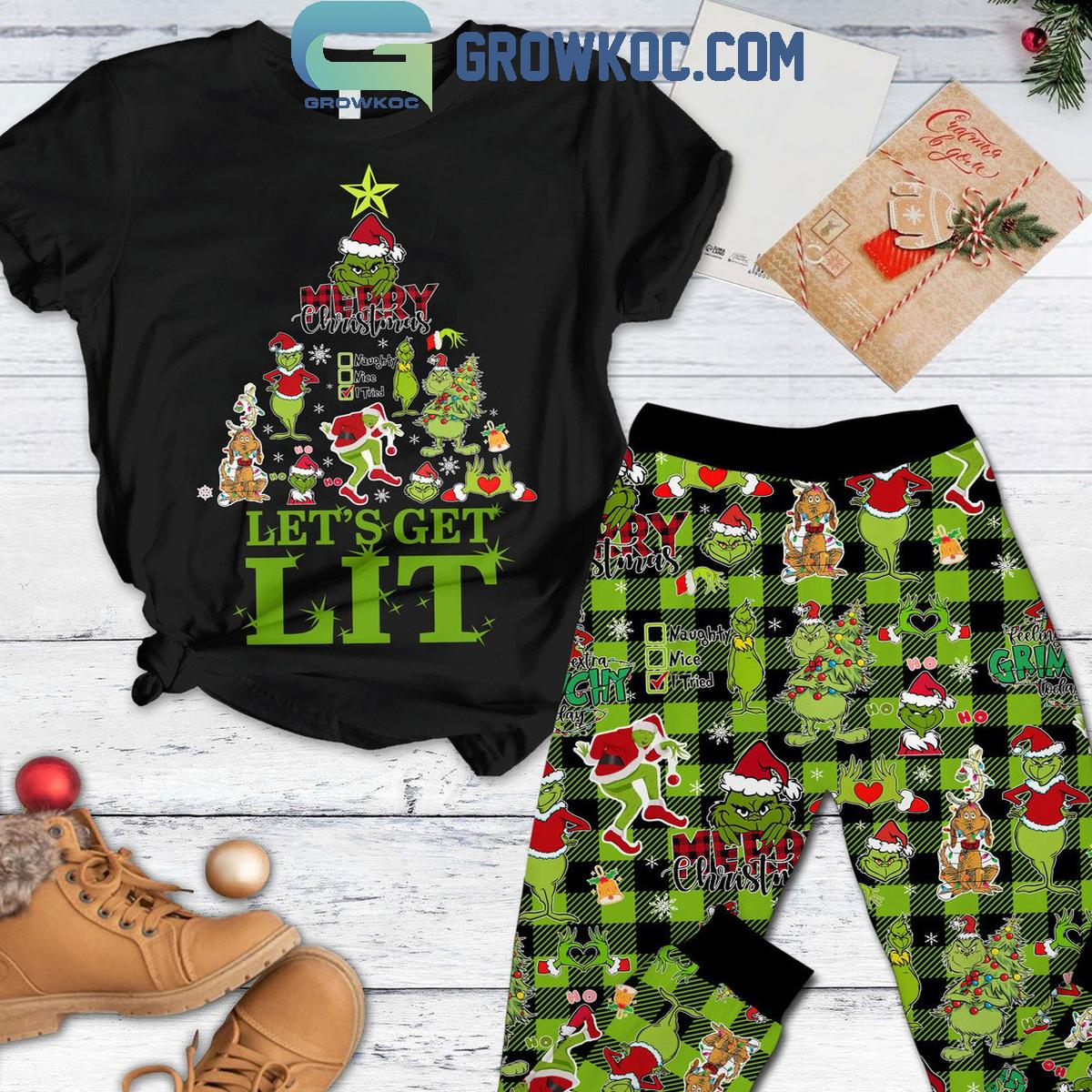 The Grinch Merry Christmas 2024 Lets Get Lit Fleece Pajamas Set 1 EIsCv