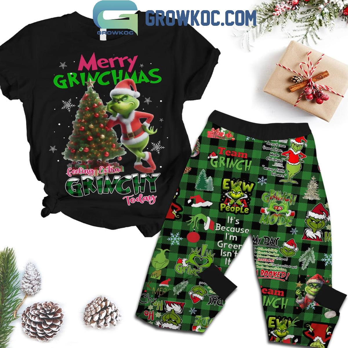 The Grinch Merry Christmas Feeling Extra Grinchy Today Ewwww Fleece Pajamas Set 1 jP1m0