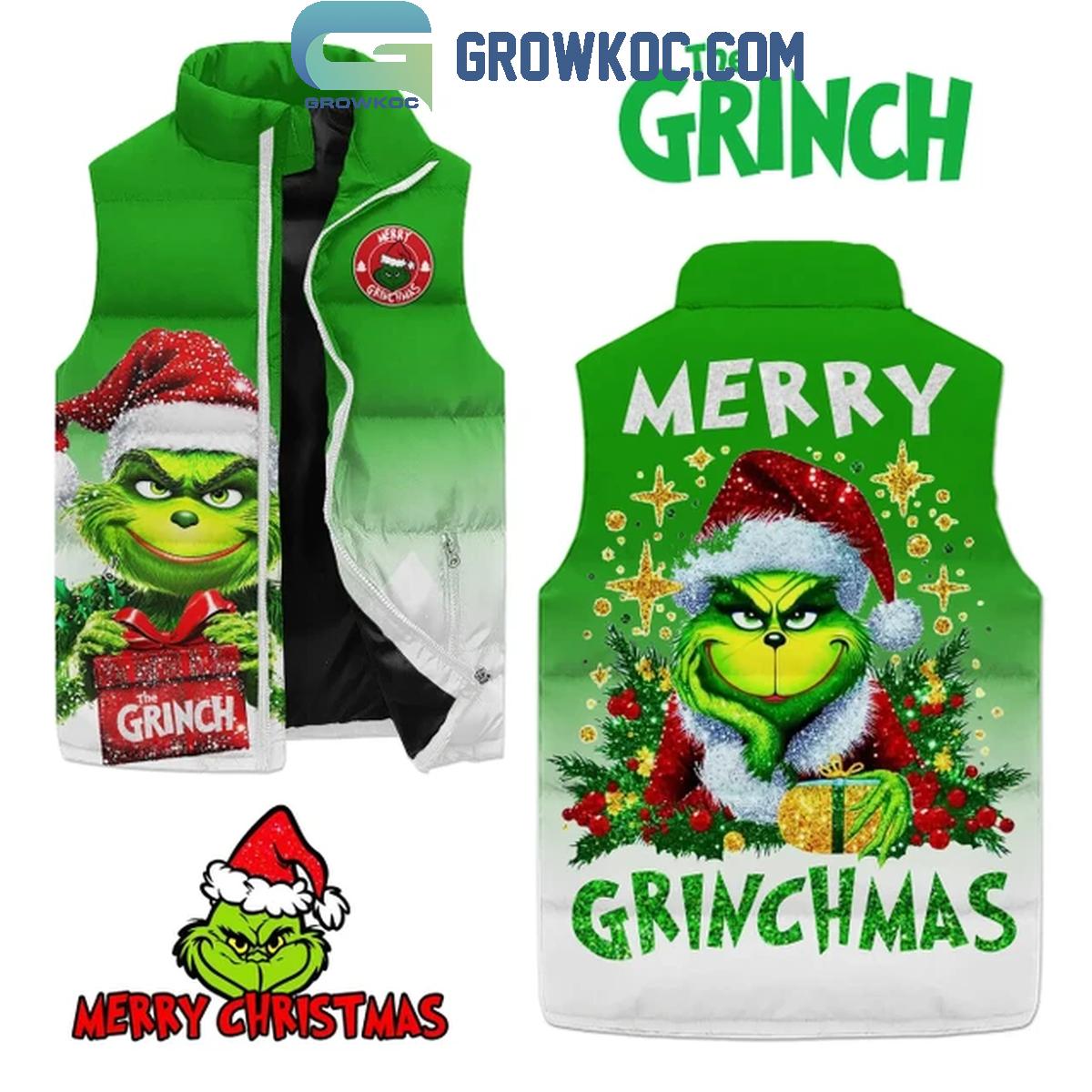 The Grinch Merry Glowing Grinchmas Christmas Sleeveless Puffer Jacket 1 KGFT2