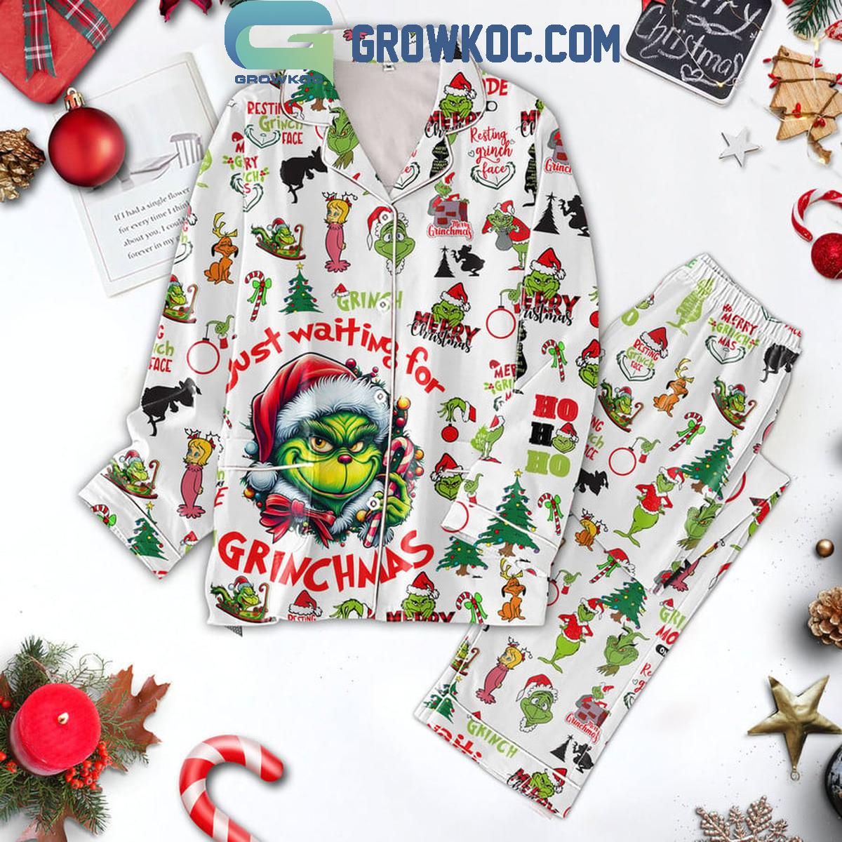 The Grinch Merry Grinchmas Mode Just Waiting For Christmas Polyester Pajamas Set 1 W1vFY