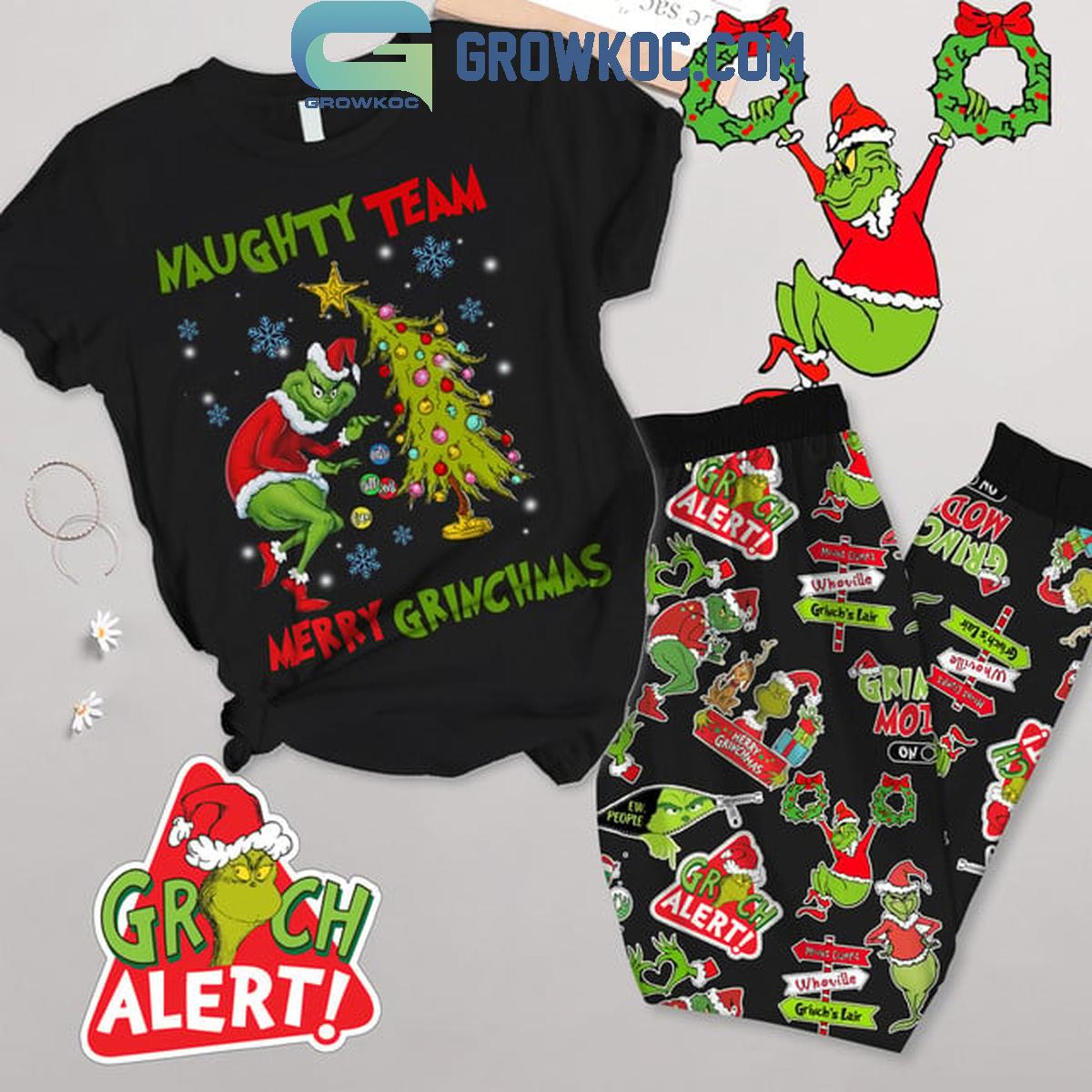 The Grinch Naughty Team Merry Grinchmas Christmas Fleece Pajamas Set Black 1 thDo4