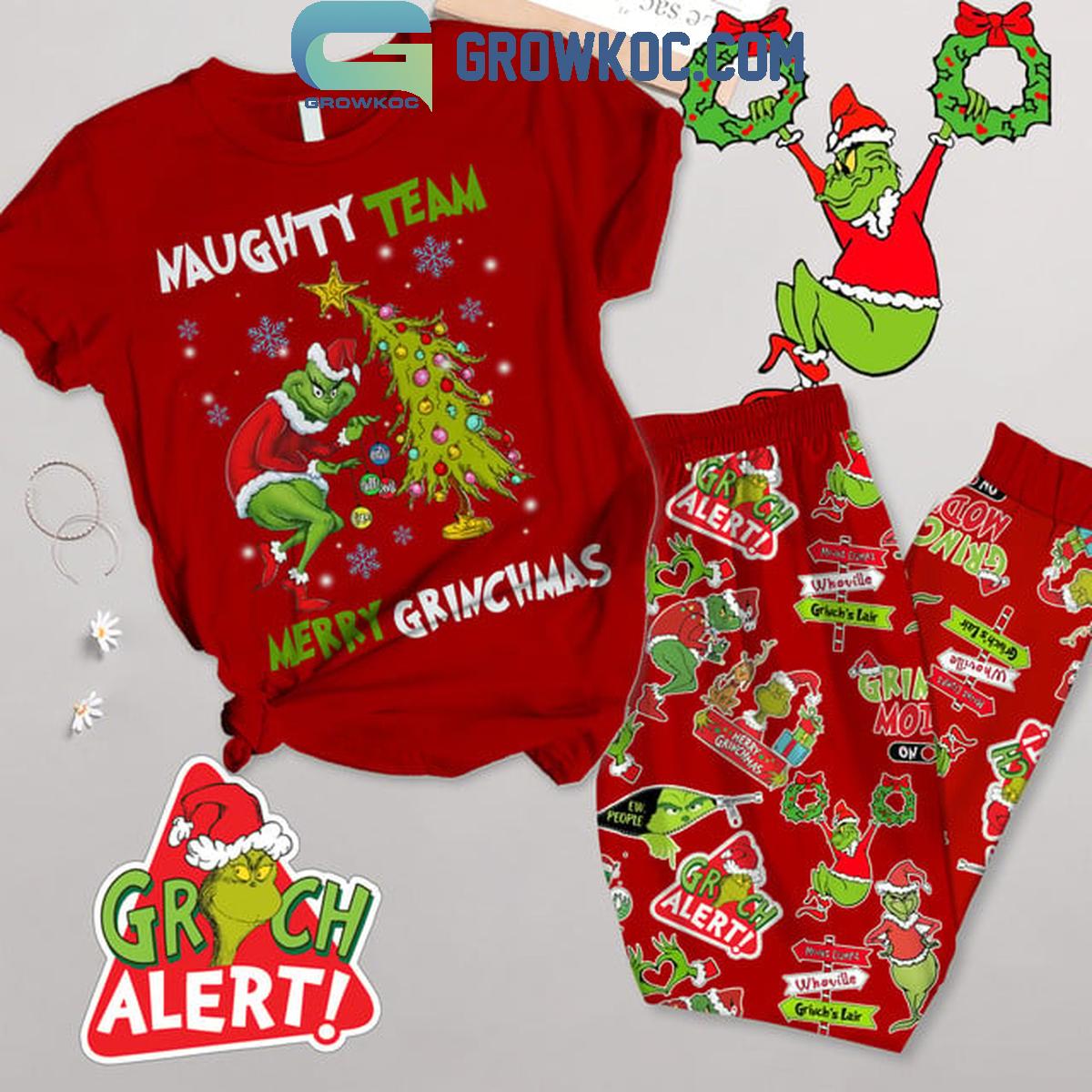 The Grinch Naughty Team Merry Grinchmas Christmas Red Fleece Pajamas Set 1 3gFrO