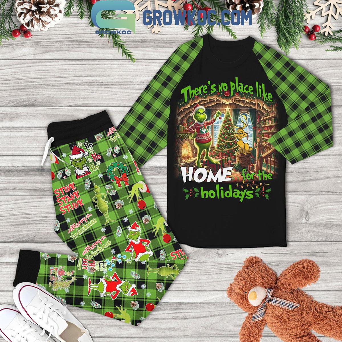 The Grinch There Is No Place Like Home For Holidays Christmas Fleece Pajamas Set 1 Mzh6u