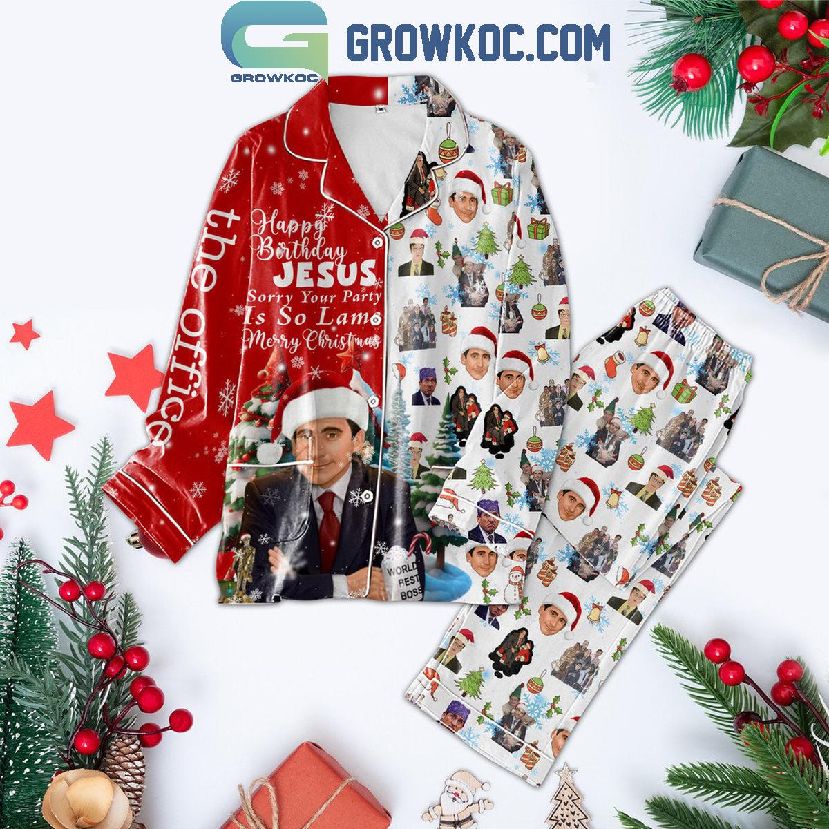 The Office Happy Birthday Jesus Merry Christmas Polyester Pajamas Set 1 Re0TM
