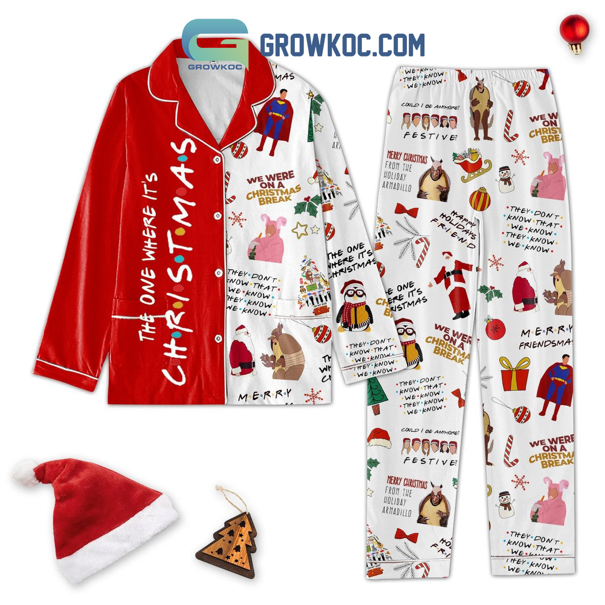 The One Where Its Christmas Happy Holidays Friends Pajamas Set2B1 ps5Zu