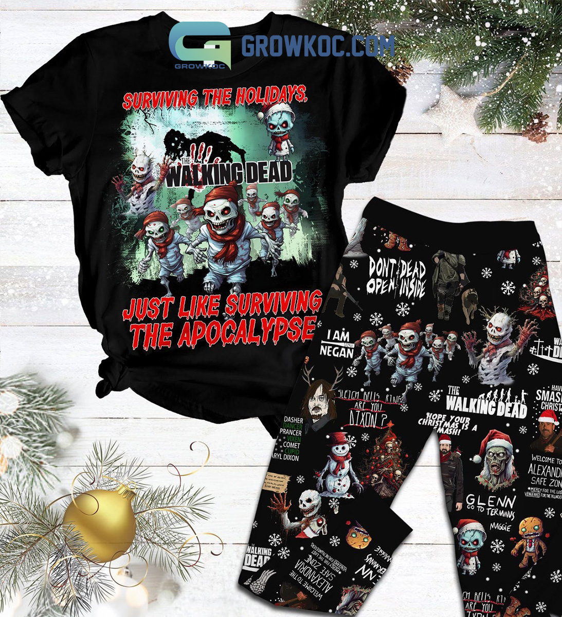 The Walking Dead Surviving The Holidays Just Like Surviving The Apocalypse Christmas Fleece Pajamas Set2B1 AG3sh