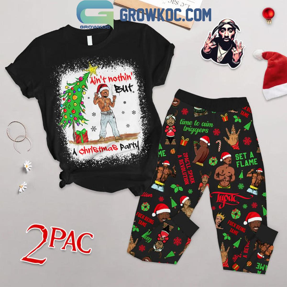 Tupac Aint Nothing But A Christmas Party 2024 Fleece Pajamas Set 1 HMTyH