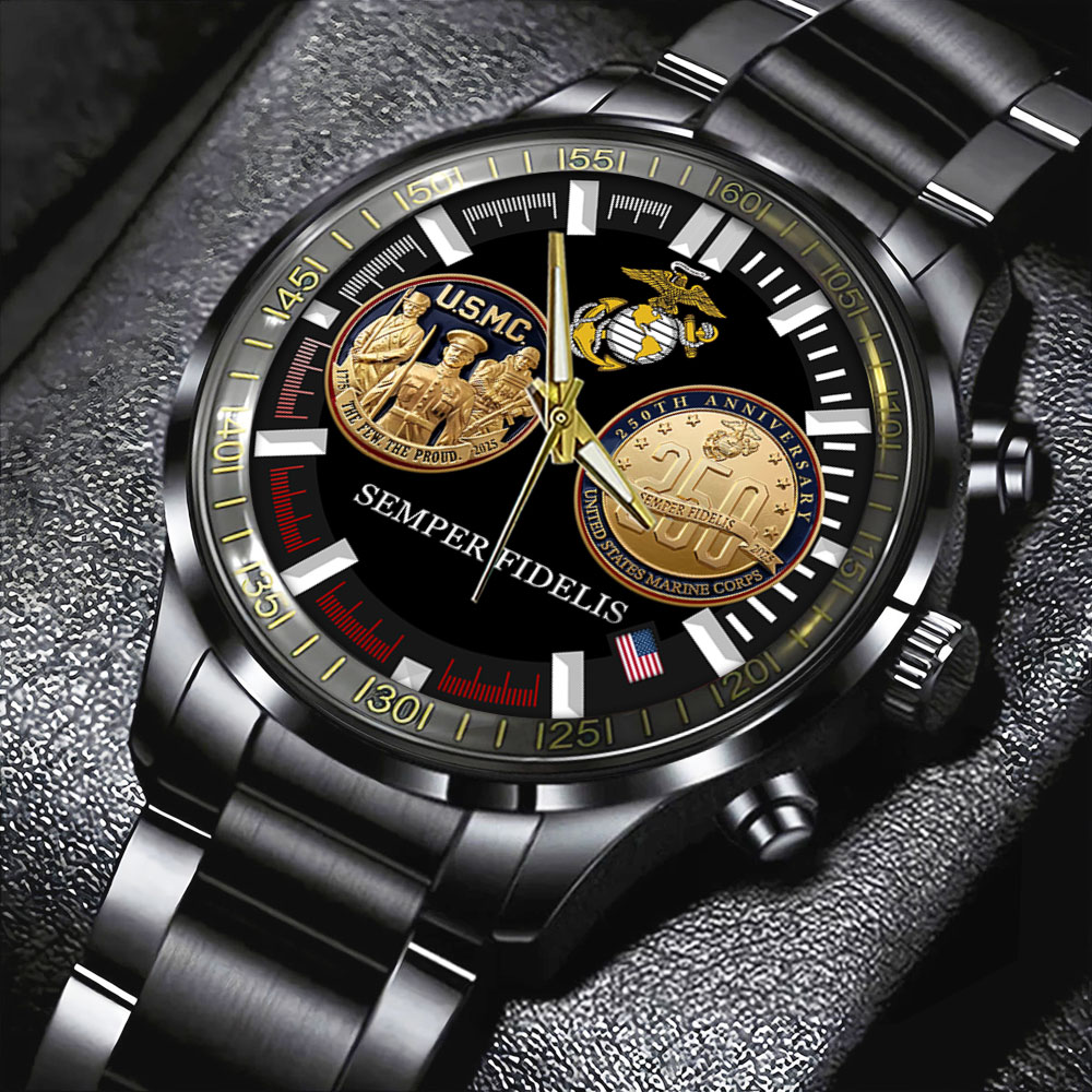 US Marine Corps Black Stainless Steel Watch HOATT11962