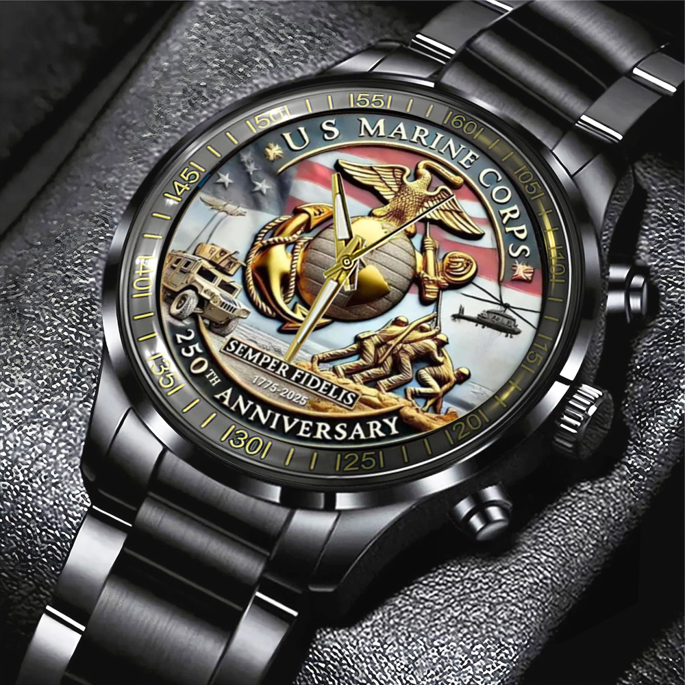 US Marine Corps Black Stainless Steel Watch MAITM12180