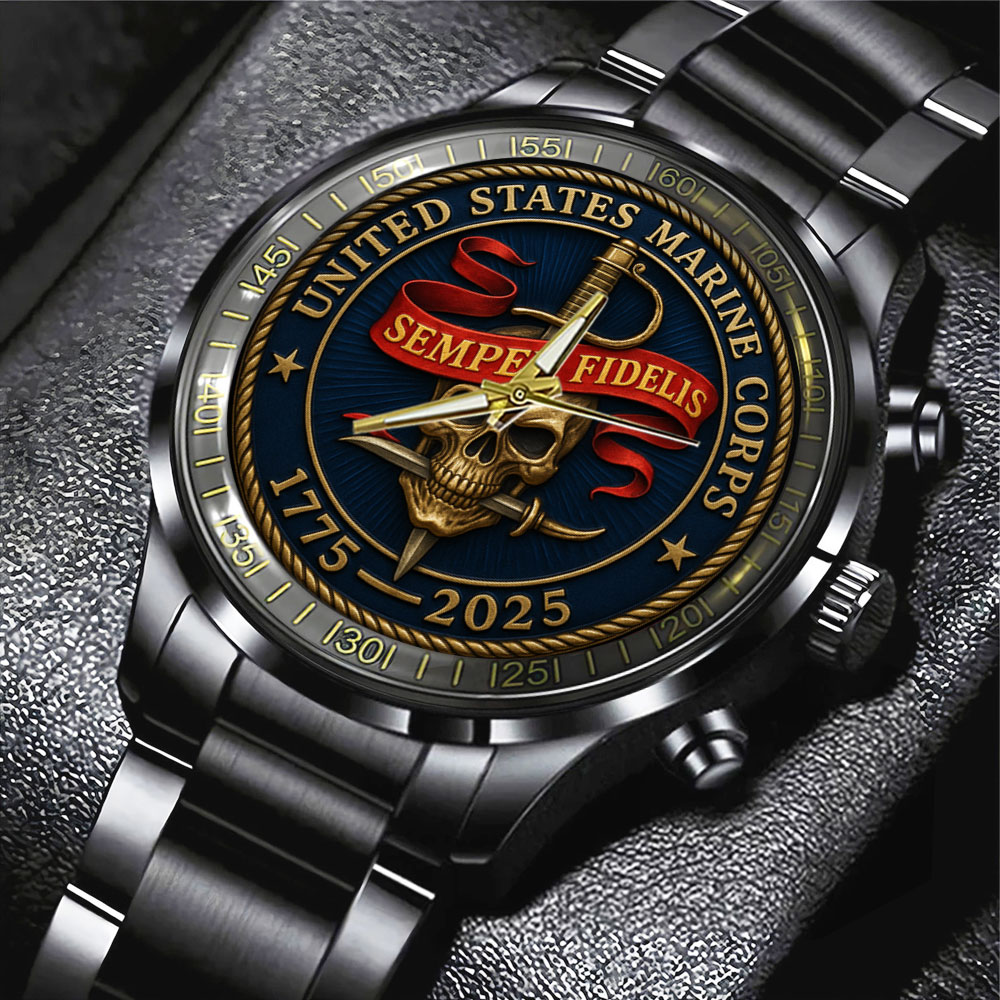 USMC 250TH ANNIVERSARY BLACK STAINLESS STEEL WATCH TMTHU1234