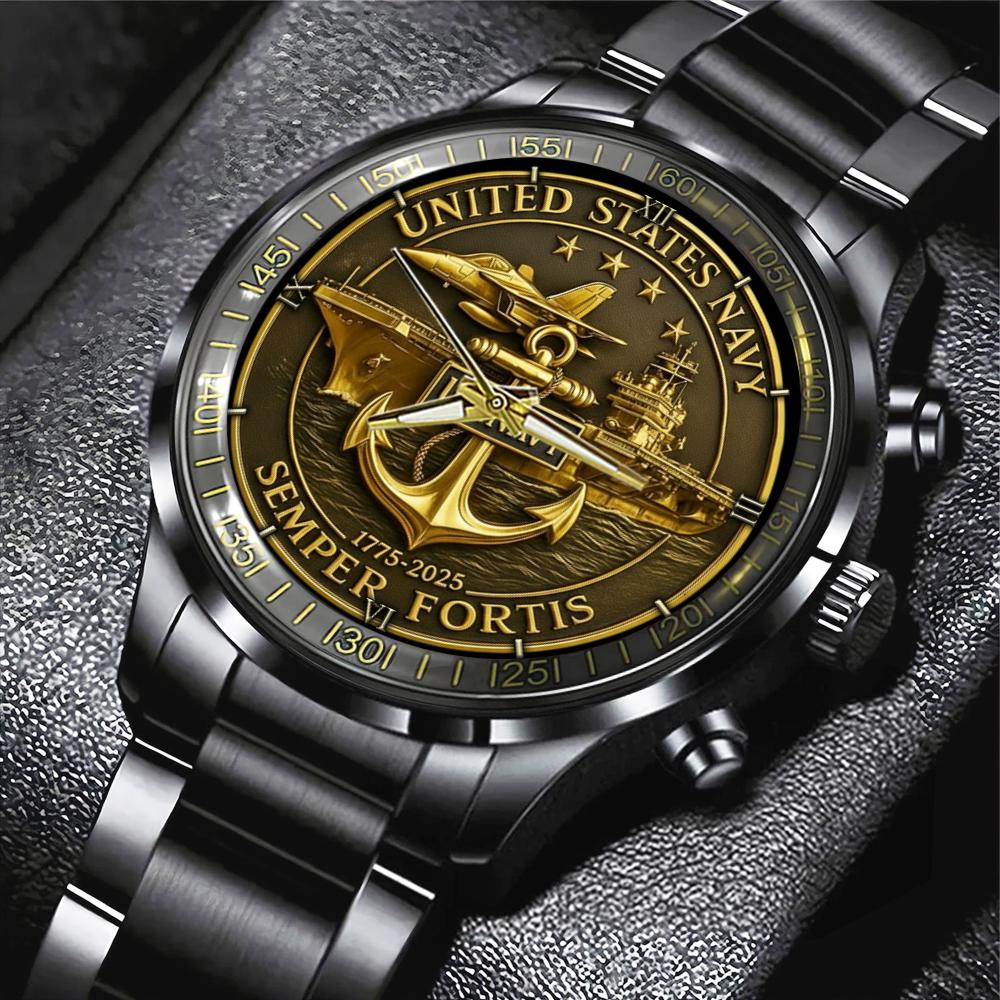 US NAVY 250TH ANNIVERSARY 2025 BLACK STAINLESS STEEL WATCH TMTHU1464 Hanh 1