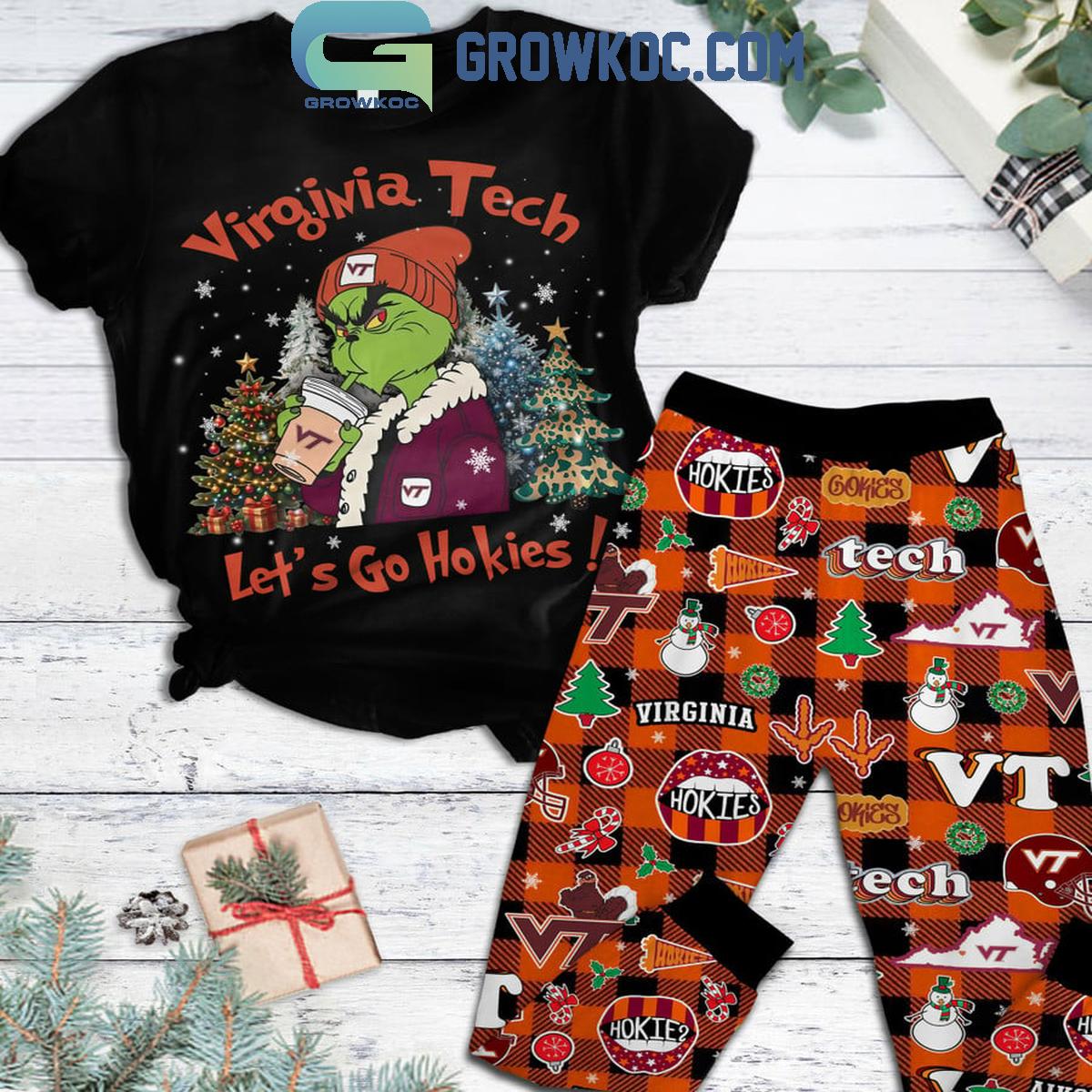 Virginia Tech Hokies Lets Go Hokies The Grinch Christmas Fleece Pajamas Set 1 AzOuV