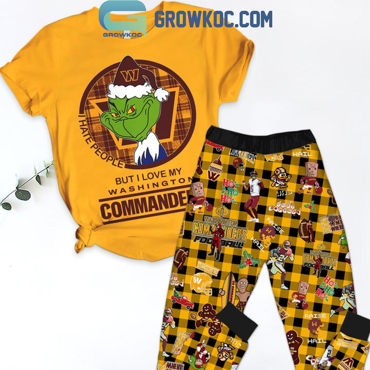 Washington Commanders Grinch 2024 I Hate People But Love Commander Fleece Pajamas Set 1 6giYm