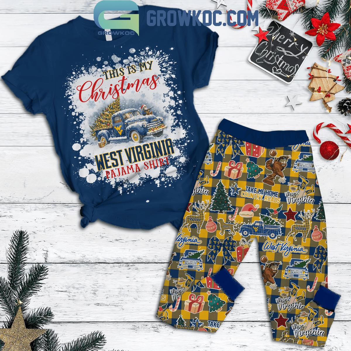 West Virginia Mountaineers This Is My Christmas Movie Watching Shirt Fleece Pajamas Set 1 QRGc7