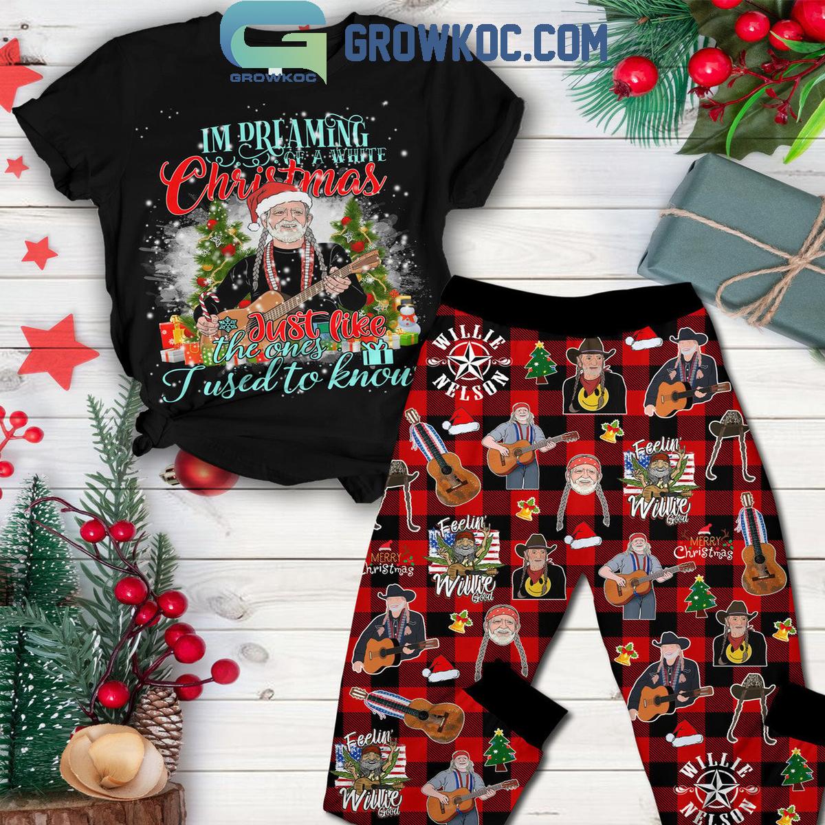 Willie Nelson Im Dreaming Of A White Christmas Fleece Pajamas Set 1 wG3wb