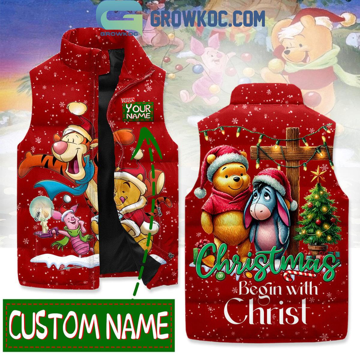 Winnie The Pooh Christmas Begins With Christ Sleeveless Puffer Jacket 1 soQJo