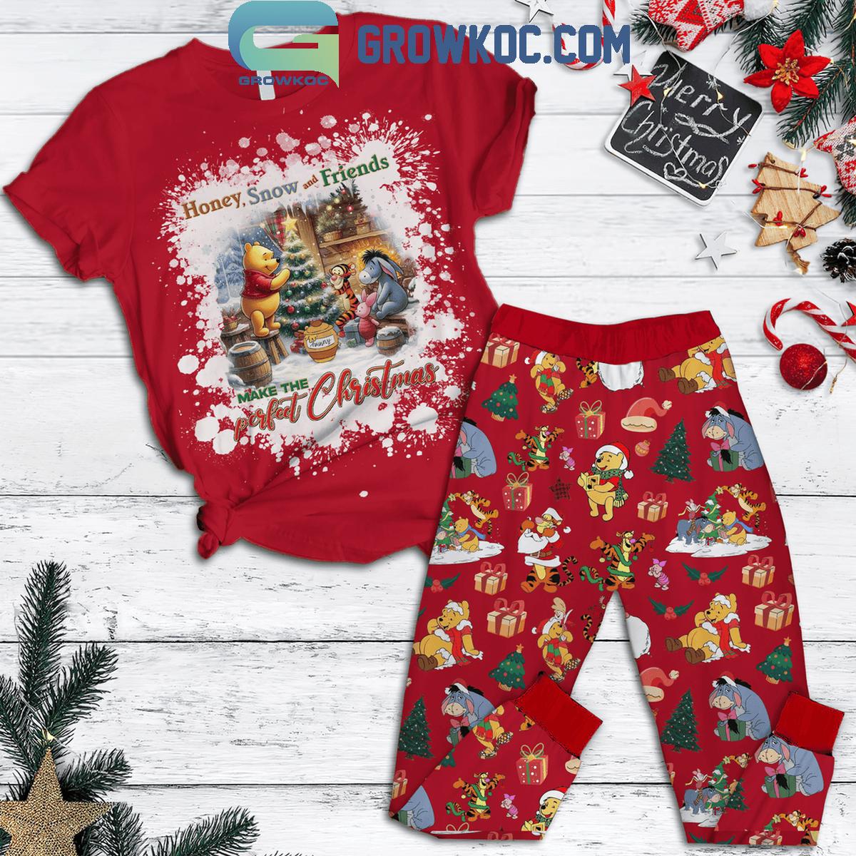 Winnie The Pooh Honey Snow And Friends Merry Christmas Fleece Pajamas Set 1 QBrqg