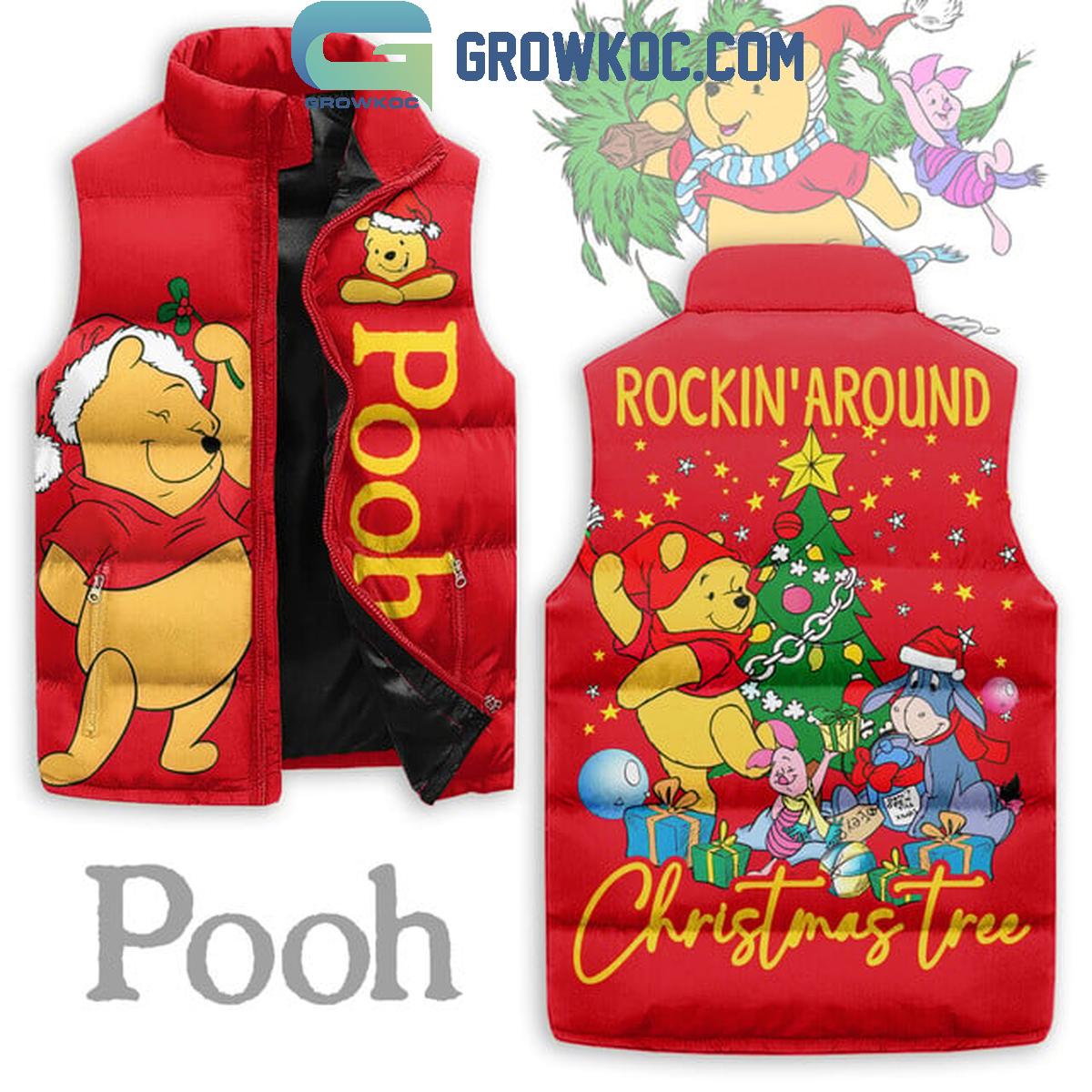 Winnie The Pooh Rockin Around Christmas Tree 2025 Sleeveless Puffer Jacket 1 o5cL8
