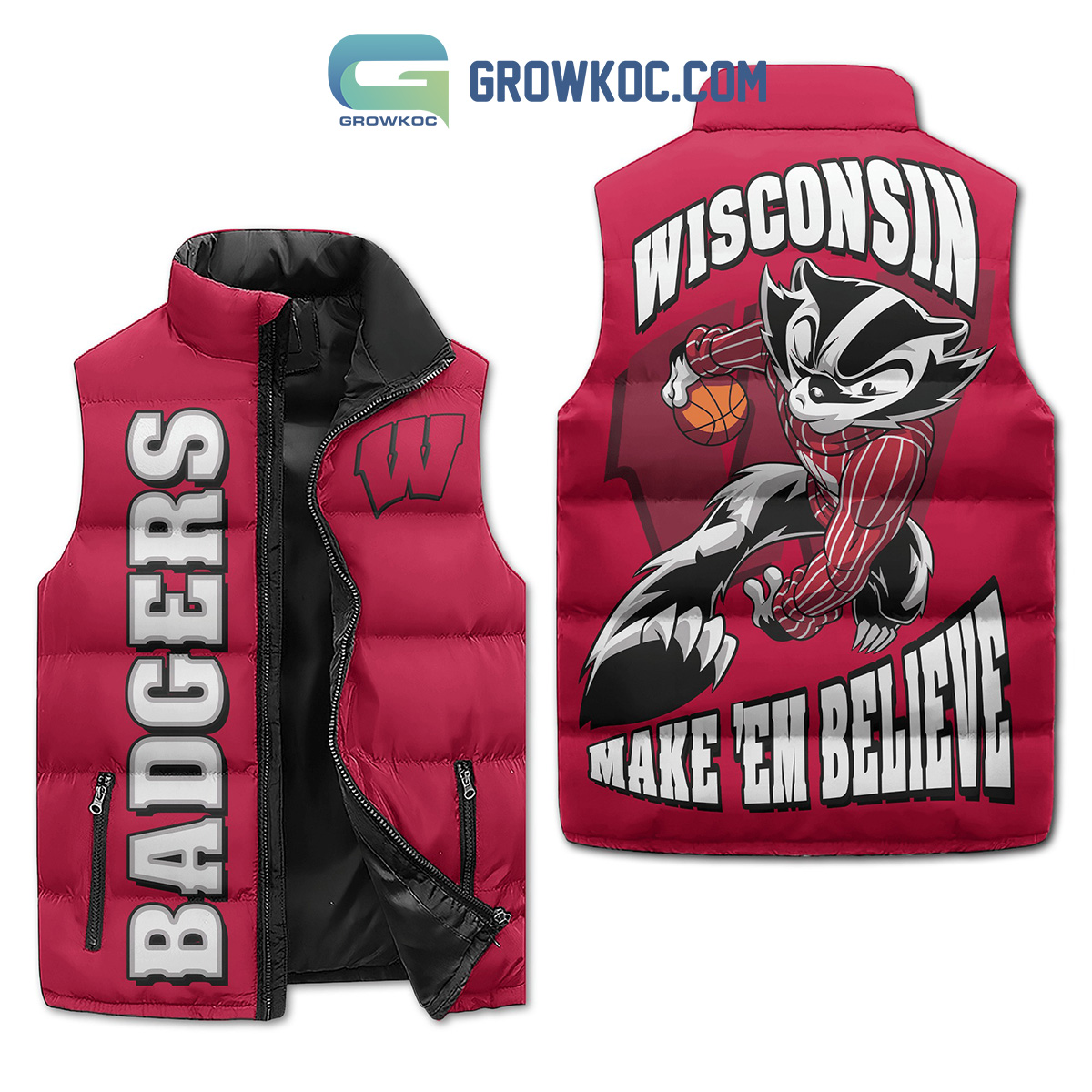 Wisconsin Badgers Make Em Believe Sleeve Puffer Jacket2B1 p01ek