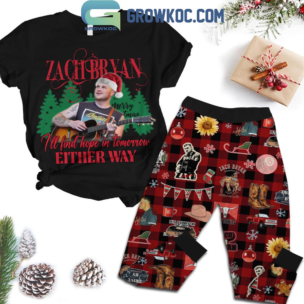 Zach Bryan Ill Find Hope In Tomorrow Either Way Christmas Fleece Pajamas Set 1 0bzbI