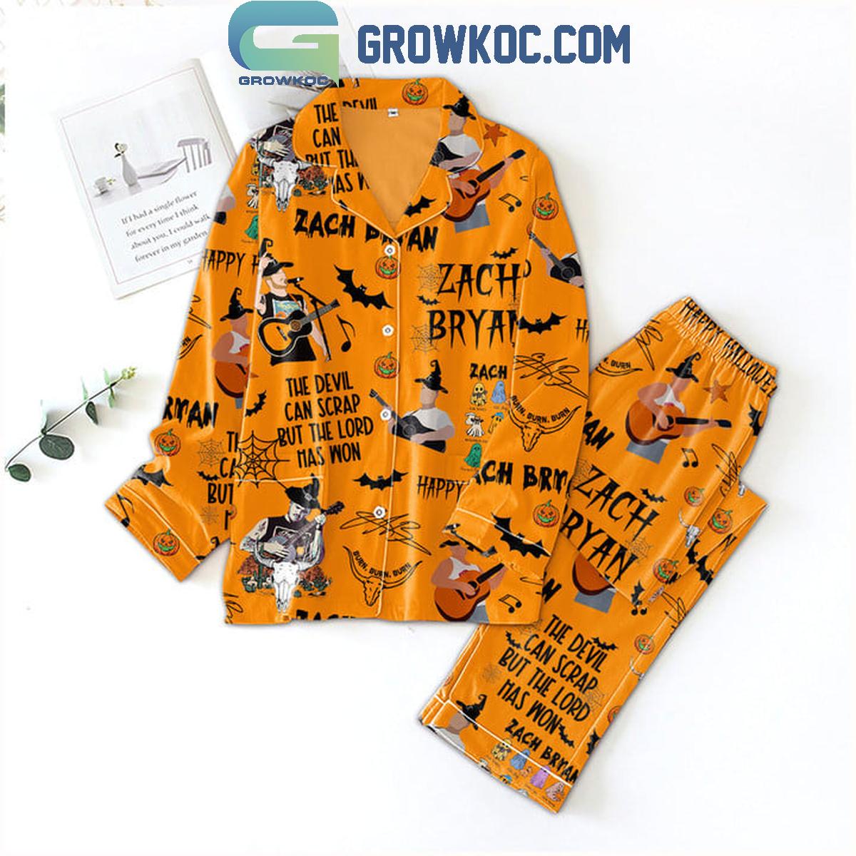 Zach Bryan The Devil Can Scrap But The Lord Has Won Halloween Orange Polyester Pajamas Set 1 Y3Amc