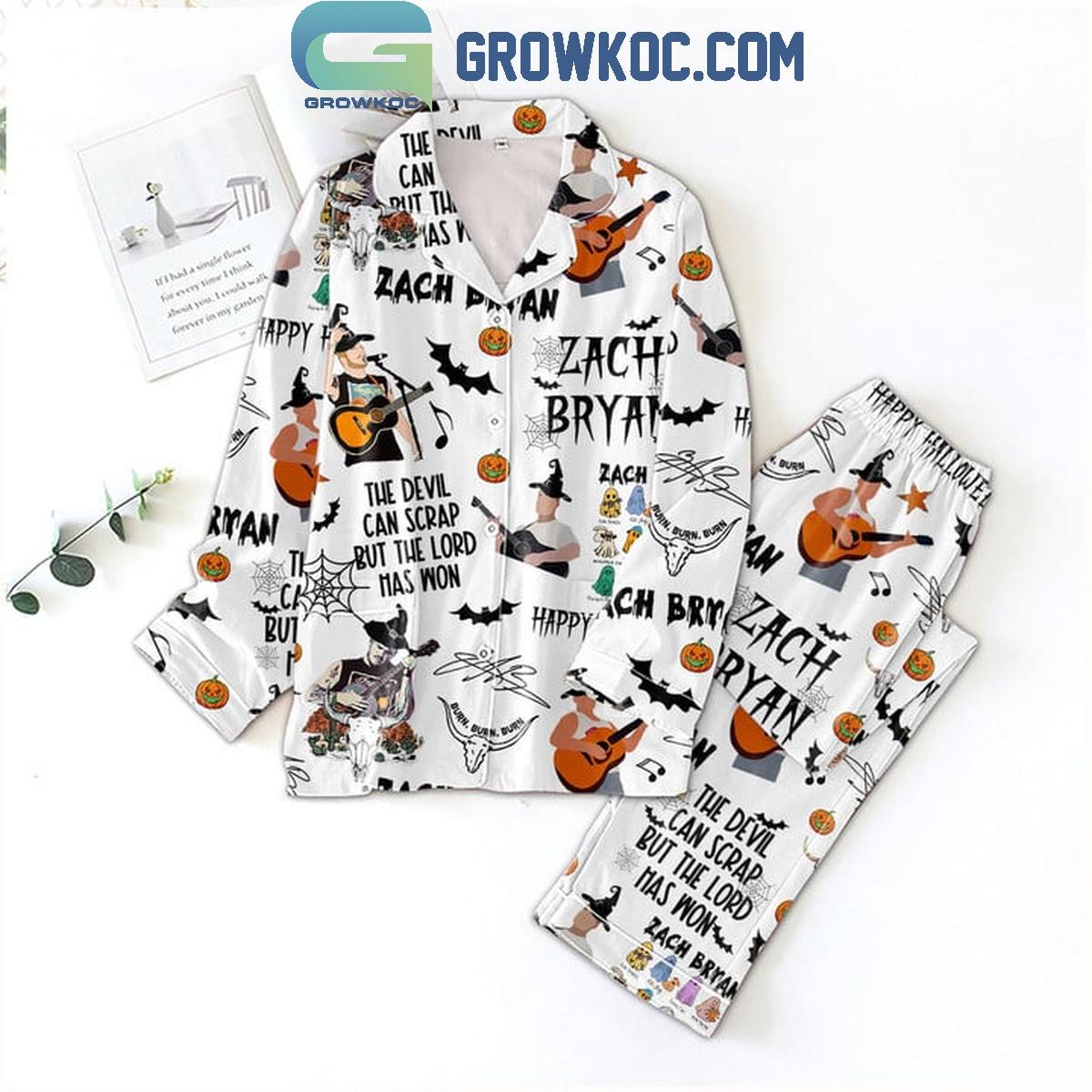 Zach Bryan The Devil Can Scrap But The Lord Has Won Halloween Polyester Pajamas Set White 1 KRNik