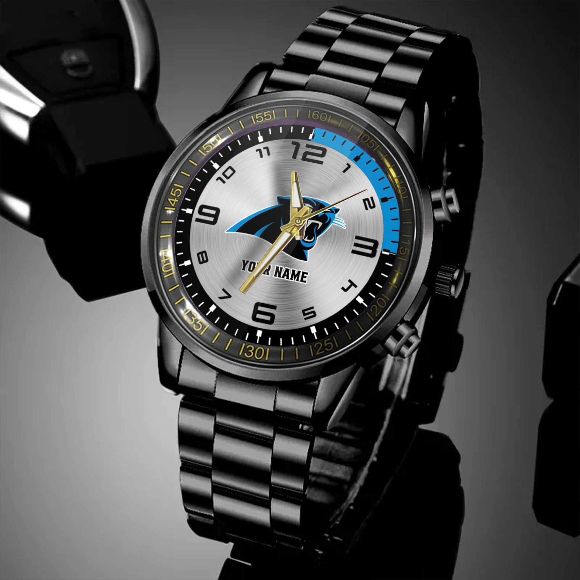 carolina panthers nfl personalized black hand watch gifts for fans w3s3l