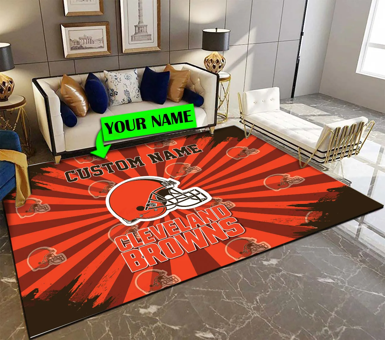 cleveland browns personalized premium rectangle rug 48 7je3p