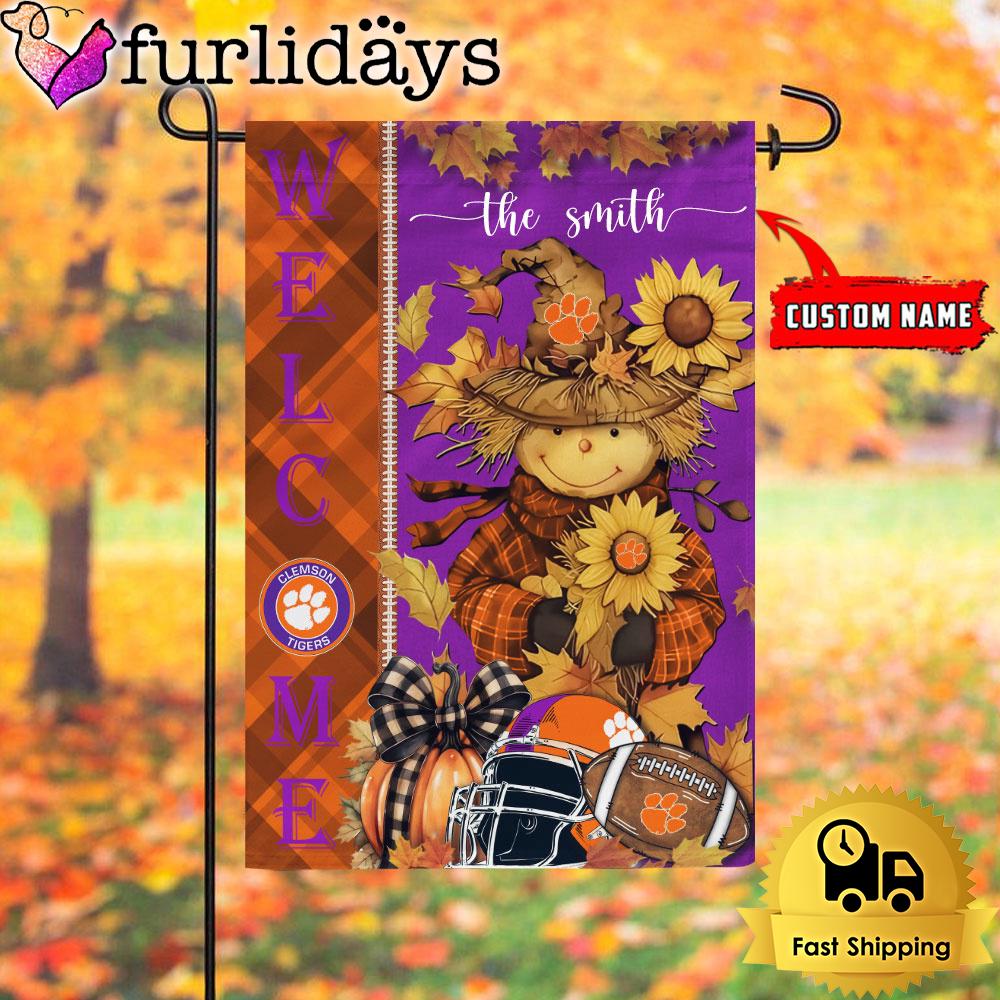 custom name ncaa clemson tigers football fall scarecrows garden flag3496