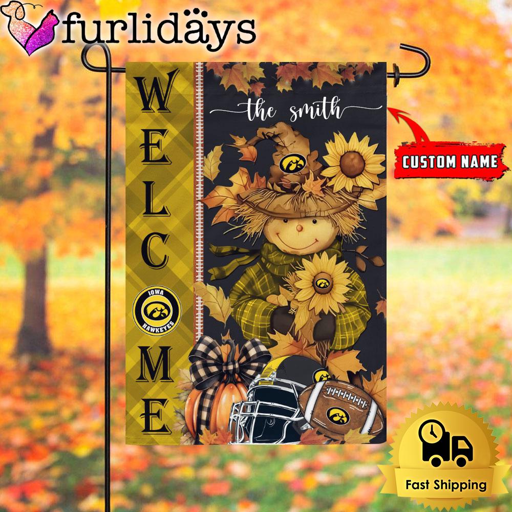 custom name ncaa iowa hawkeyes football fall scarecrows garden flag9085