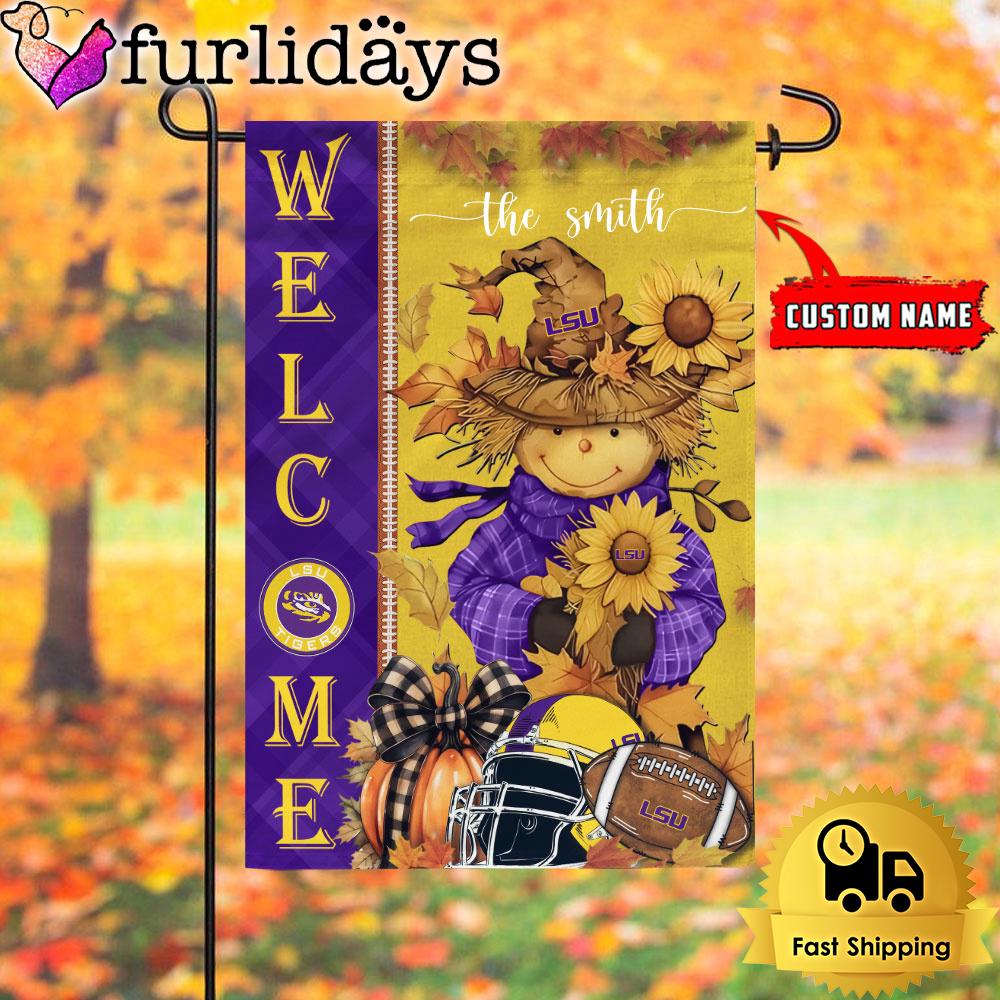 custom name ncaa lsu tigers football fall scarecrows garden flag6397