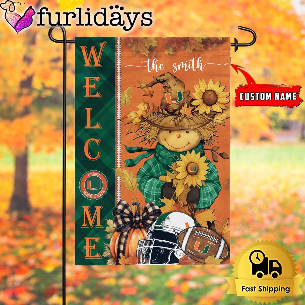 custom name ncaa miami hurricanes football fall scarecrows garden flag7143