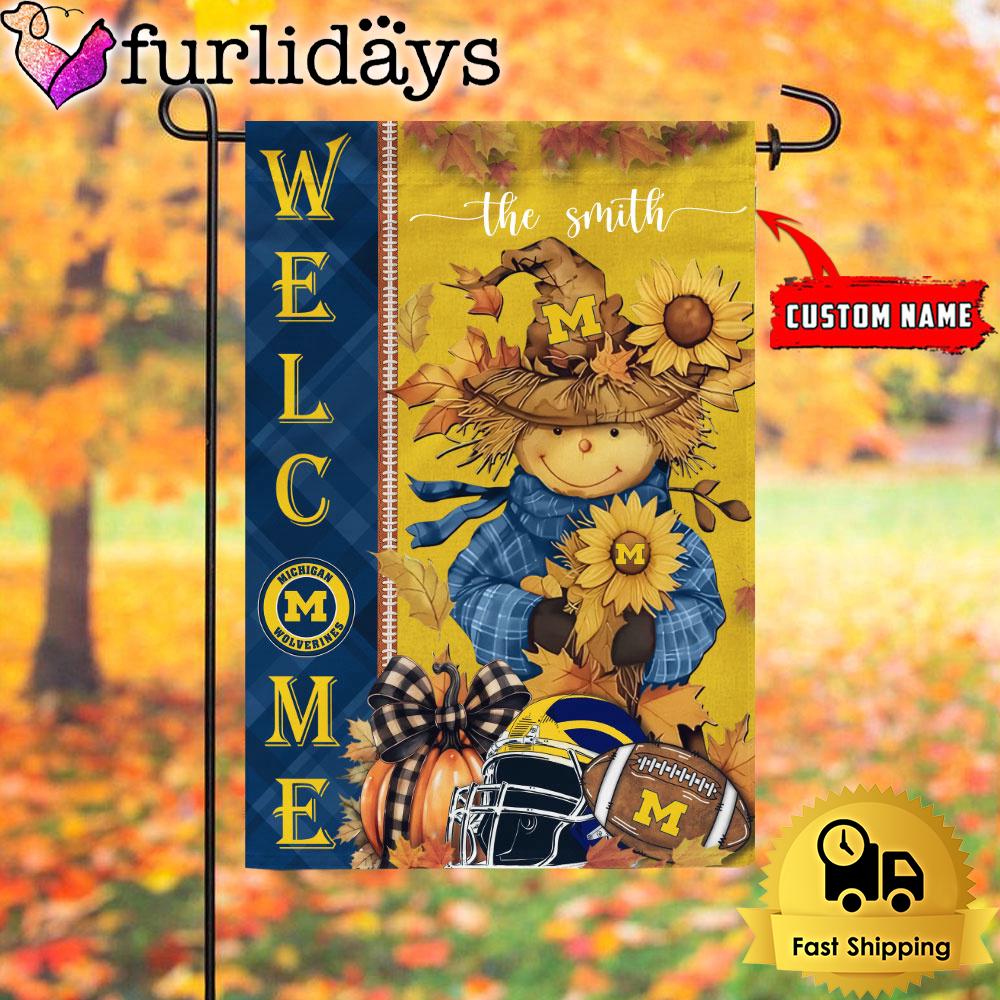 custom name ncaa michigan wolverines football fall scarecrows garden flag2368