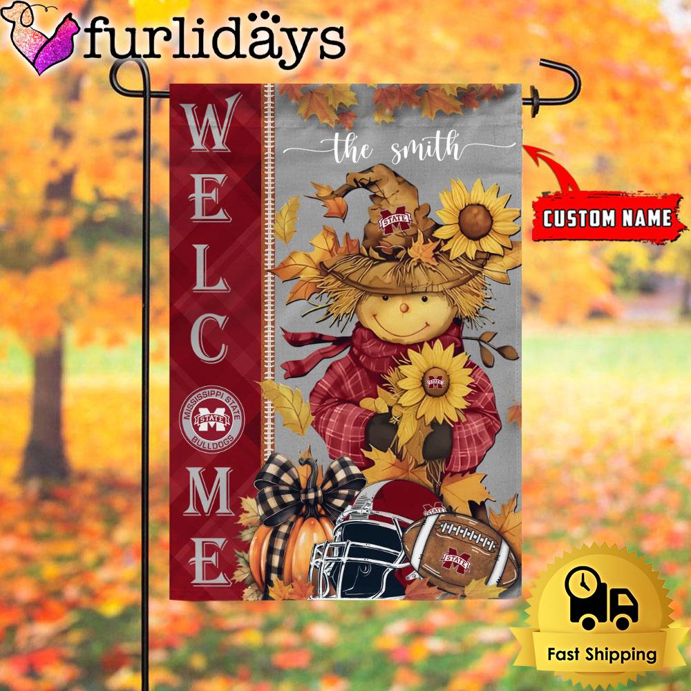 custom name ncaa mississippi state bulldogs football fall scarecrows garden flag8032