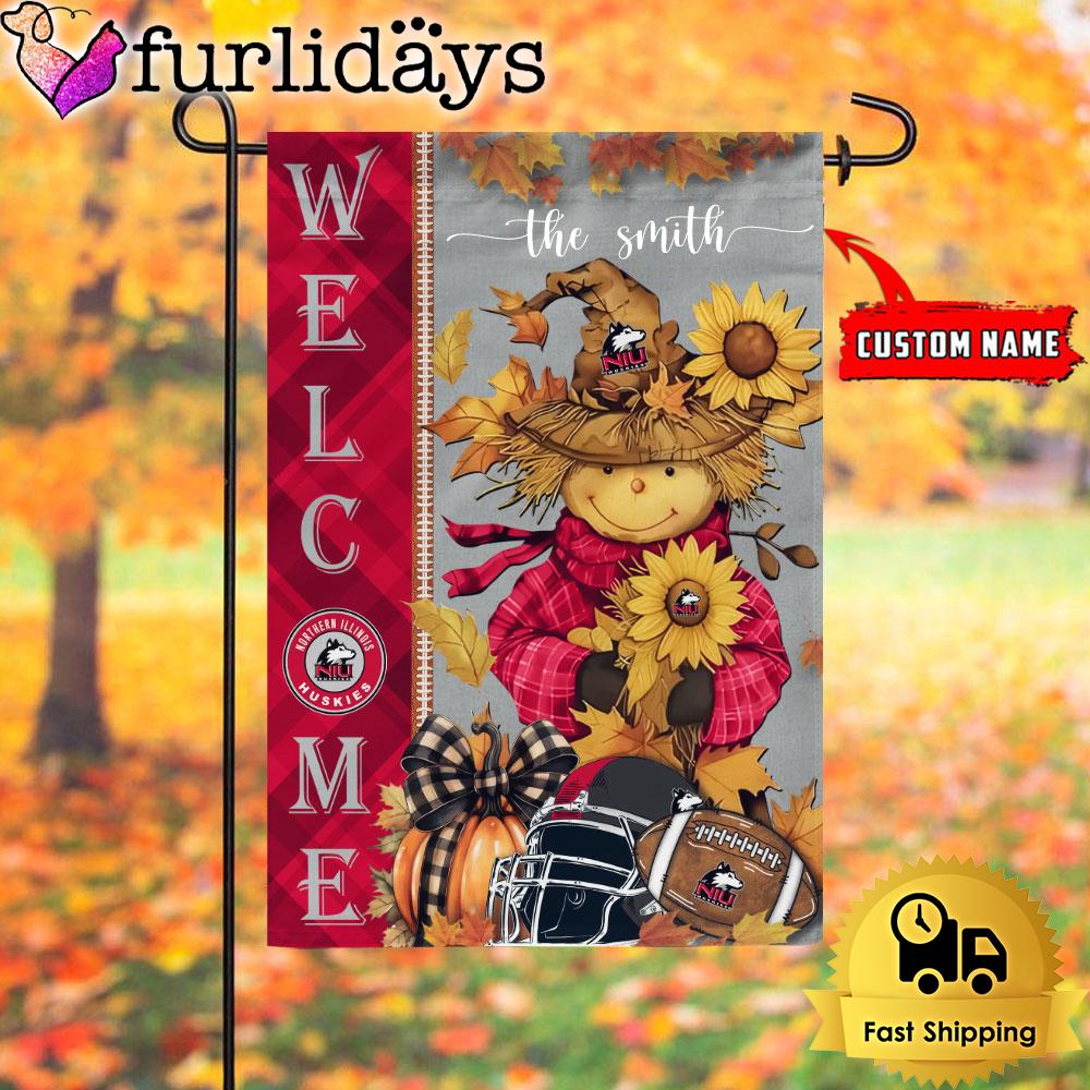 custom name ncaa northern illinois huskies football fall scarecrows garden flag1766